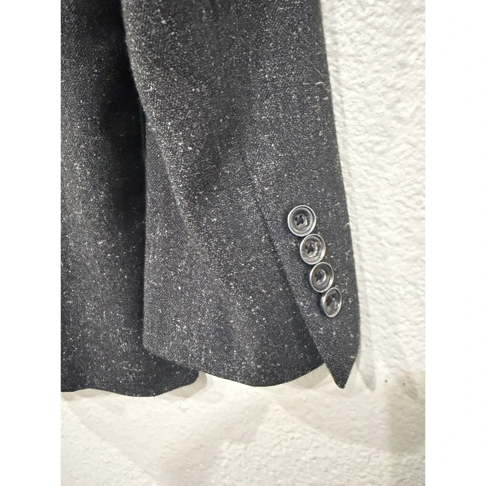 Tallia Orange Mens Charcoal Grey Wool Blend Blazer Brown Suede Shoulder Patches